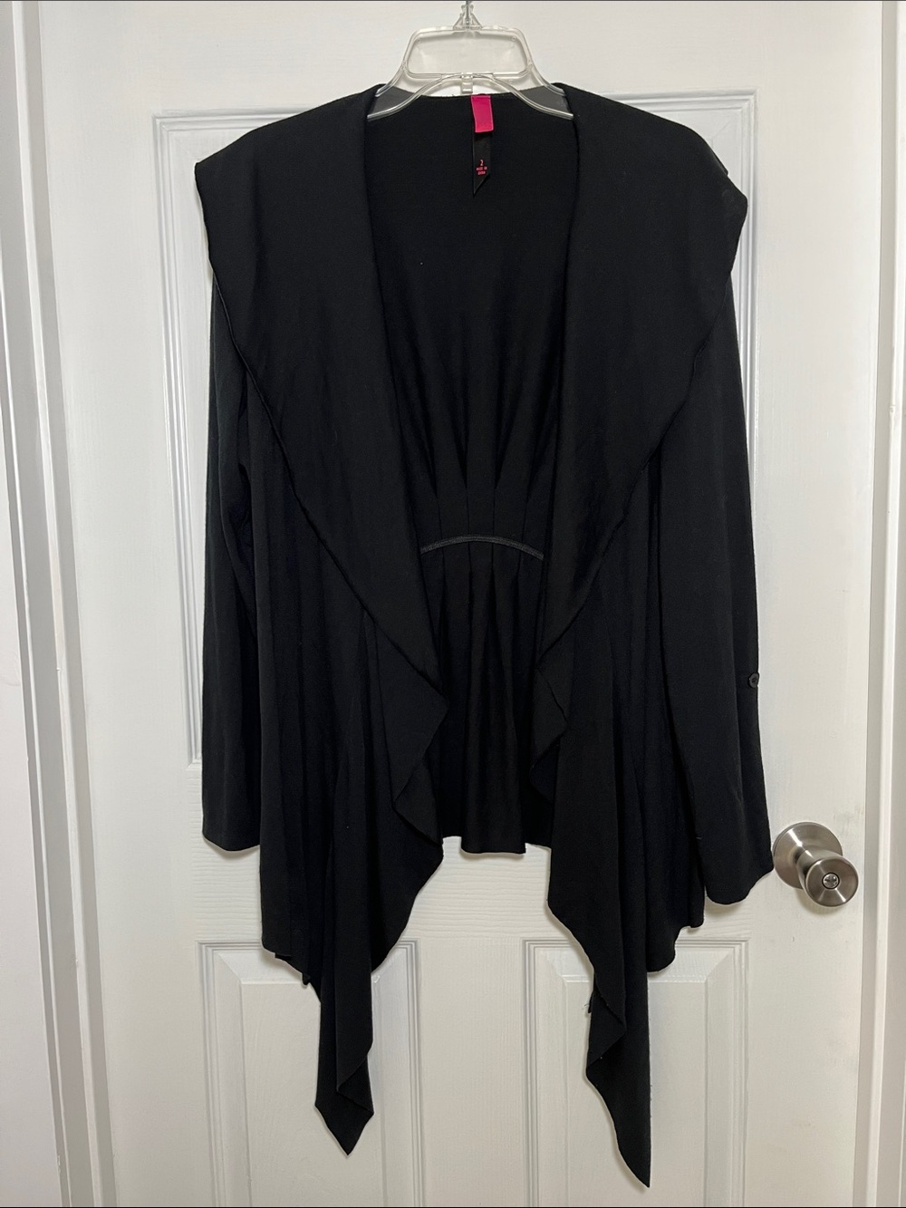 Pure Energy Black Jersey Draped Open-Front Cardigan